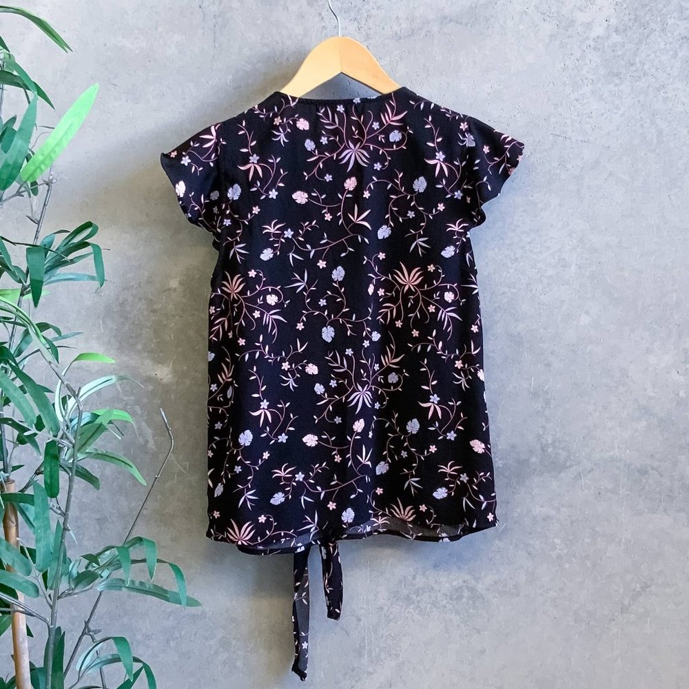 TOKITO Womens Black Pink Floral Tie Front Casual Blouse Top - Size 6 - Picture 5 of 5